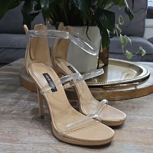 Anne Michelle Tan Clear Strap Heels